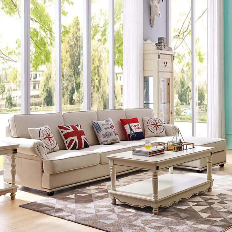 American Style Reclining Sofa Set Sectionals Luxury L-Shaped Fabric Modern White Living Room Sofas — view 1