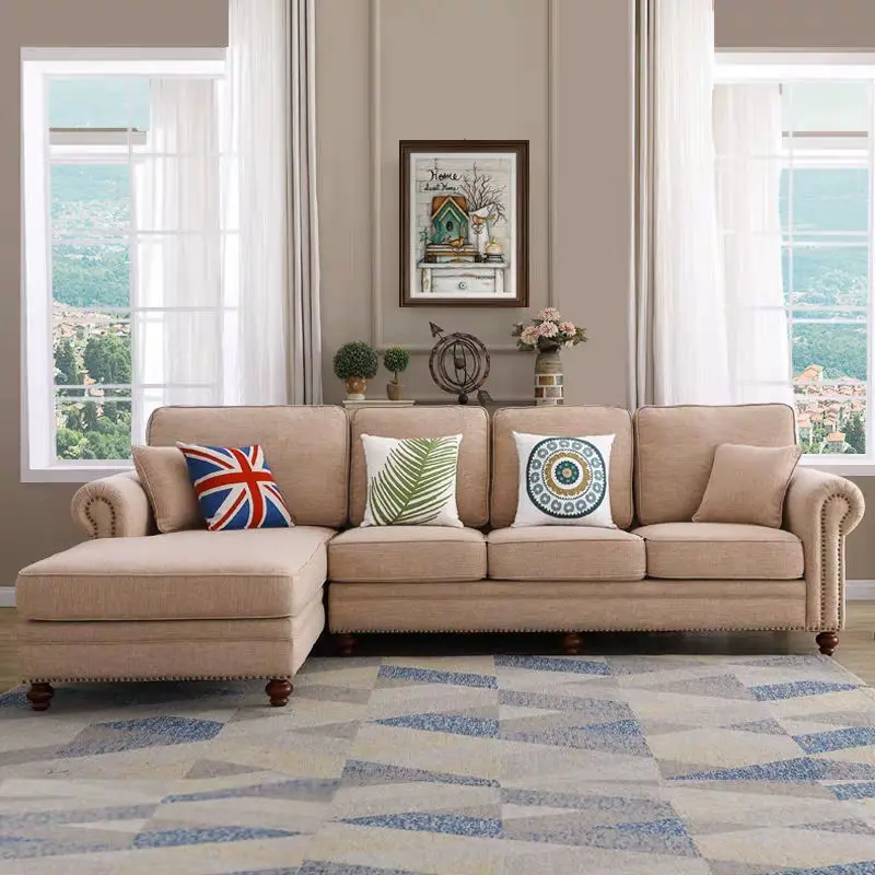 American Style Reclining Sofa Set Sectionals Luxury L-Shaped Fabric Modern White Living Room Sofas — image 2