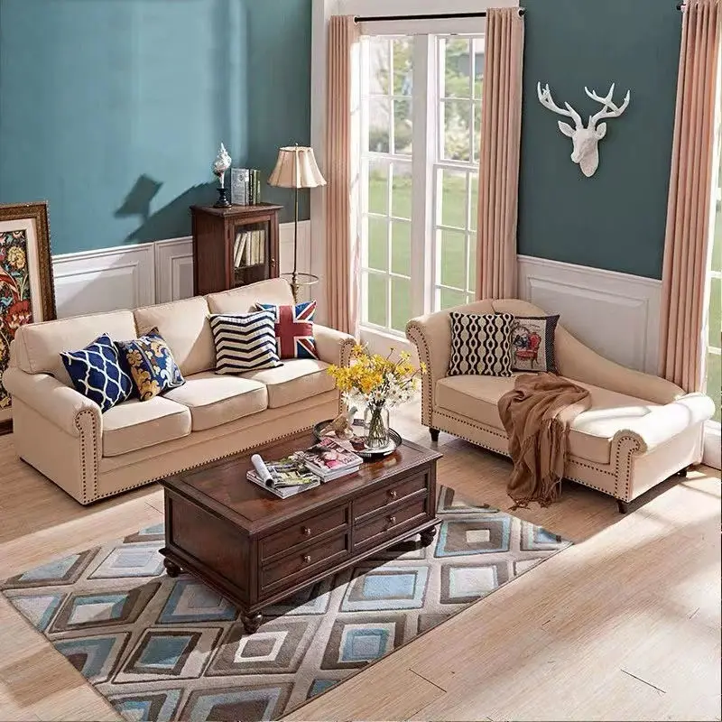 American Style Reclining Sofa Set Sectionals Luxury L-Shaped Fabric Modern White Living Room Sofas — image 3