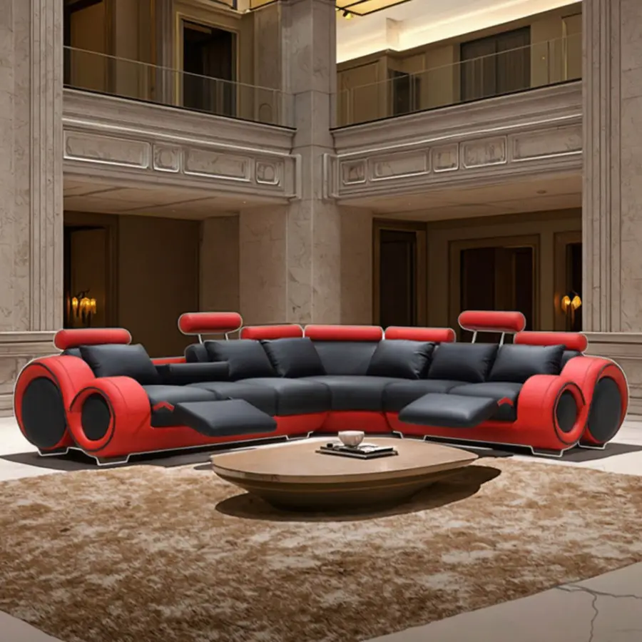 European American Popular High Quality Living Room Sofas Set Furniture Modern Arm Reclining Corner Genuine Leather Sofa Hotel — image 2