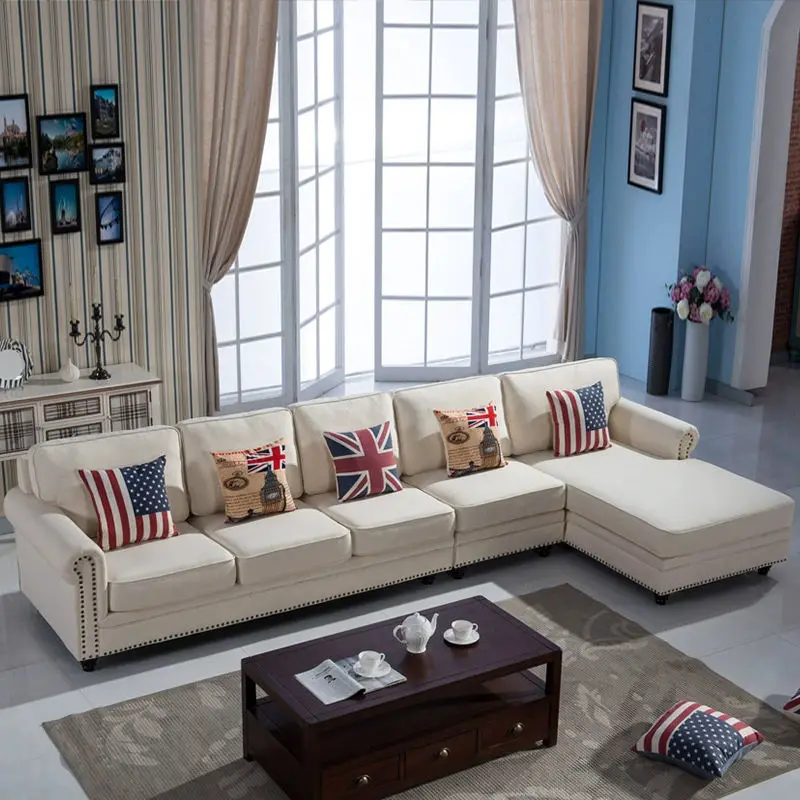 American Style Reclining Sofa Set Sectionals Luxury L-Shaped Fabric Modern White Living Room Sofas — image 4