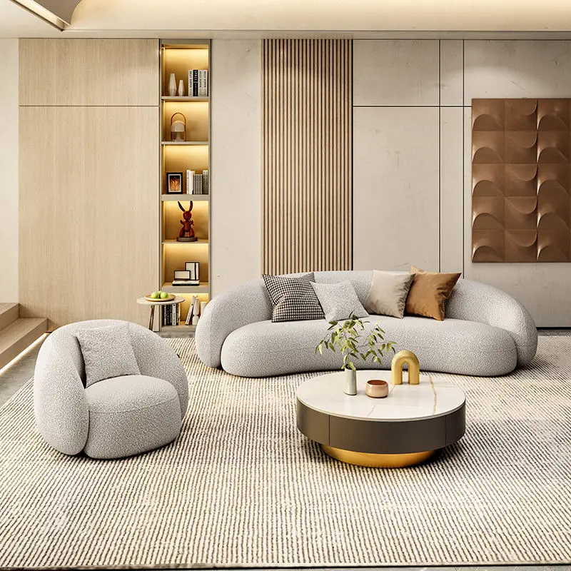 Hot Sales Modern Couch Simple Sofa Minimalist Special Shaped White Velvet Light Luxury Living Room Sofa Furniture — image 4
