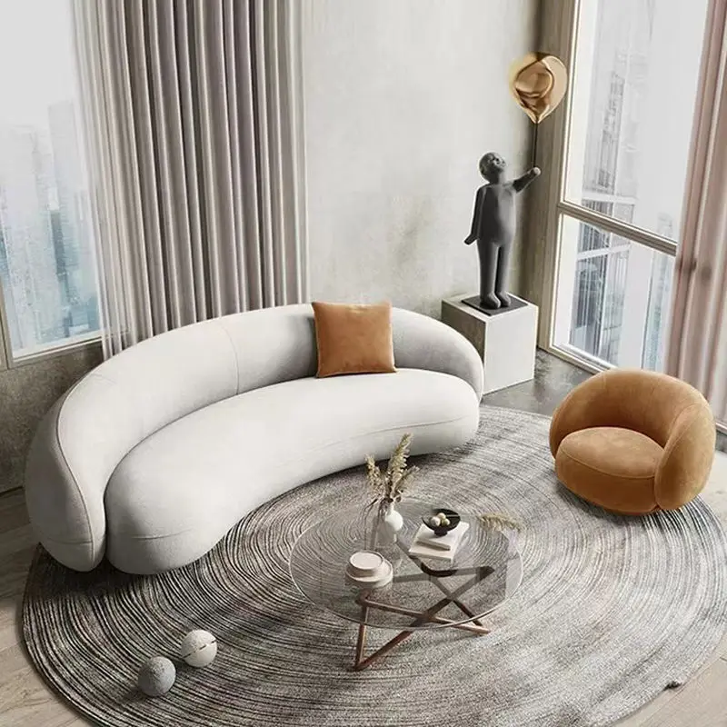 Hot Sales Modern Couch Simple Sofa Minimalist Special Shaped White Velvet Light Luxury Living Room Sofa Furniture — image 5