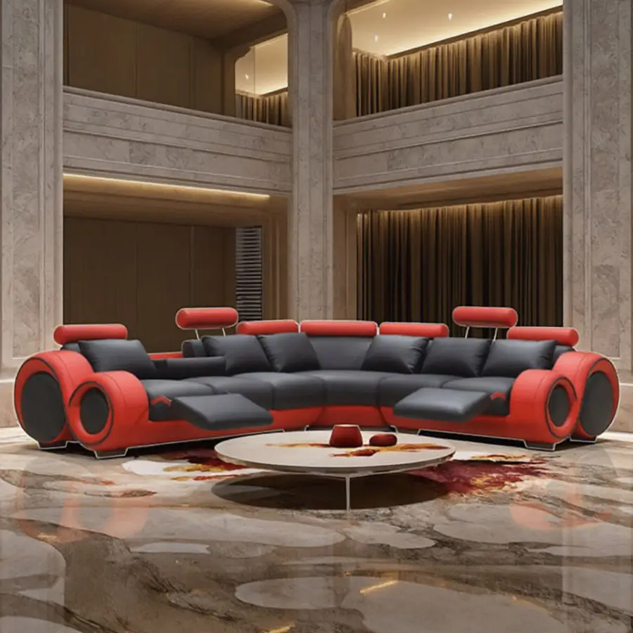 European American Popular High Quality Living Room Sofas Set Furniture Modern Arm Reclining Corner Genuine Leather Sofa Hotel — image 4