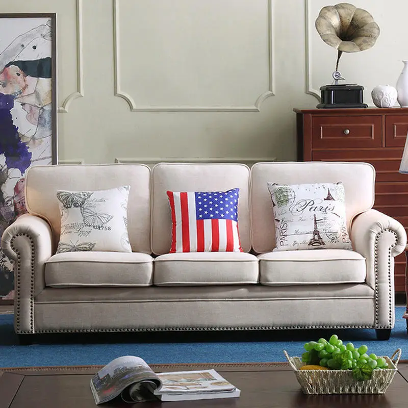 Luxury Living Room Sofas 3 Seaters Loveseats Sectional Sofa White Fabric Modern American Style Chesterfield Sofa — view 1