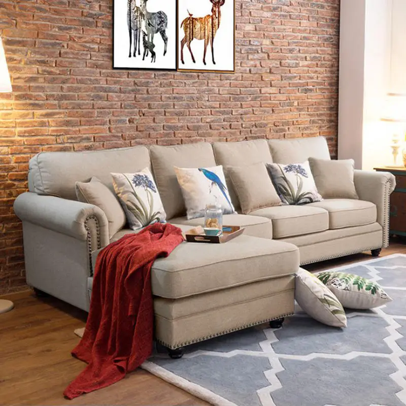 Luxury Living Room Sofas 3 Seaters Loveseats Sectional Sofa White Fabric Modern American Style Chesterfield Sofa — image 4