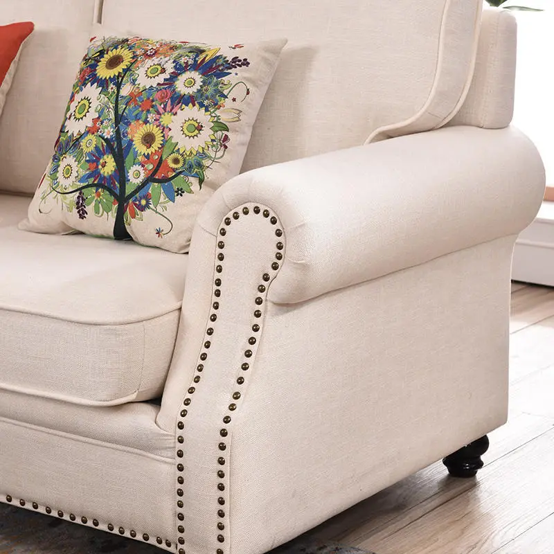 Luxury Living Room Sofas 3 Seaters Loveseats Sectional Sofa White Fabric Modern American Style Chesterfield Sofa — image 6