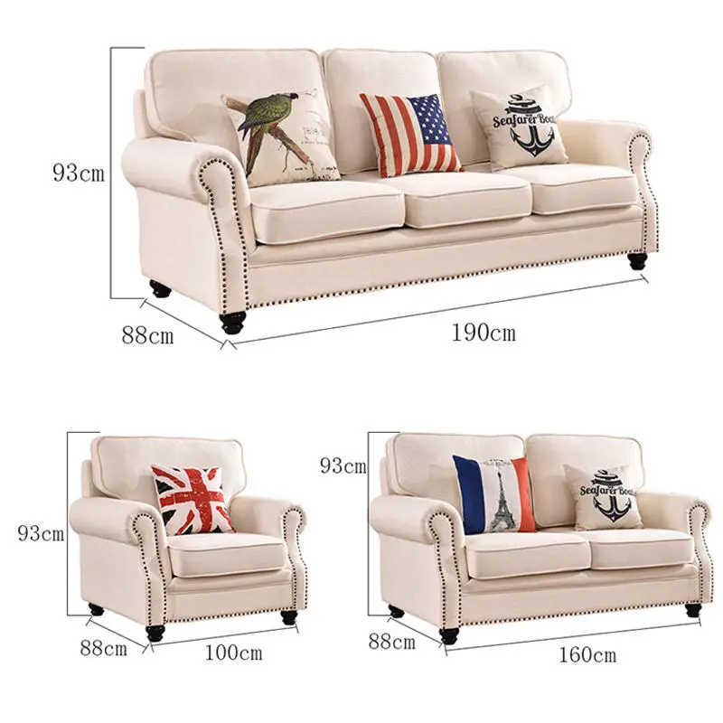 Luxury Living Room Sofas 3 Seaters Loveseats Sectional Sofa White Fabric Modern American Style Chesterfield Sofa — image 7