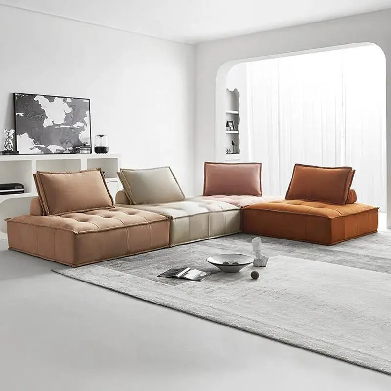 Modern Fabric Living Room Sofa Sectional Set with Solid Wood Frame Customizable Design Minimalist Square Floor Chair — image 2