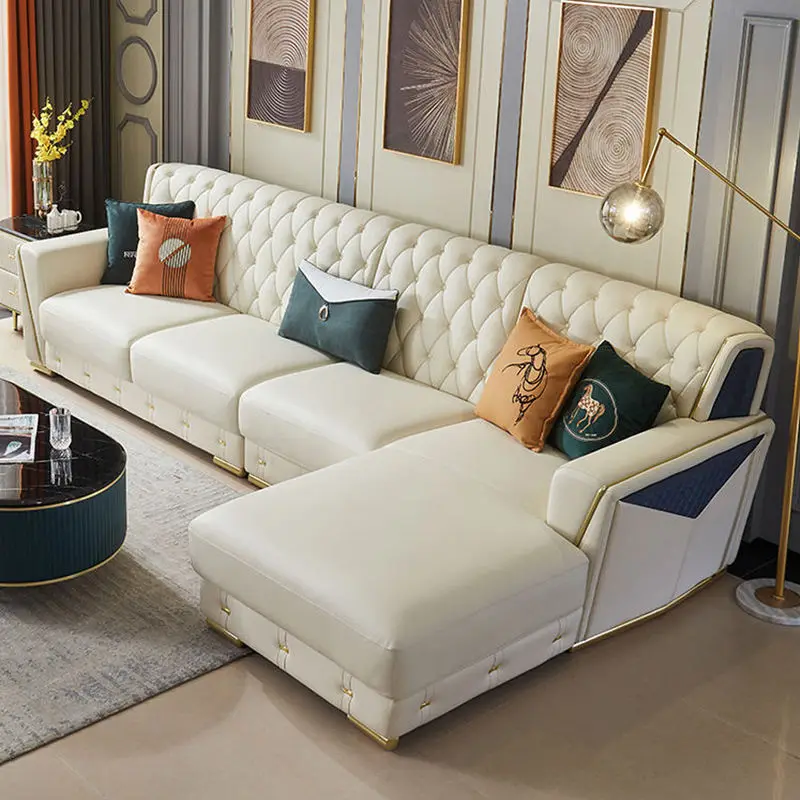 Modern Italian Style Reclining Leather Corner Sofa Set for Living Room Mall & Hotel Use — image 3
