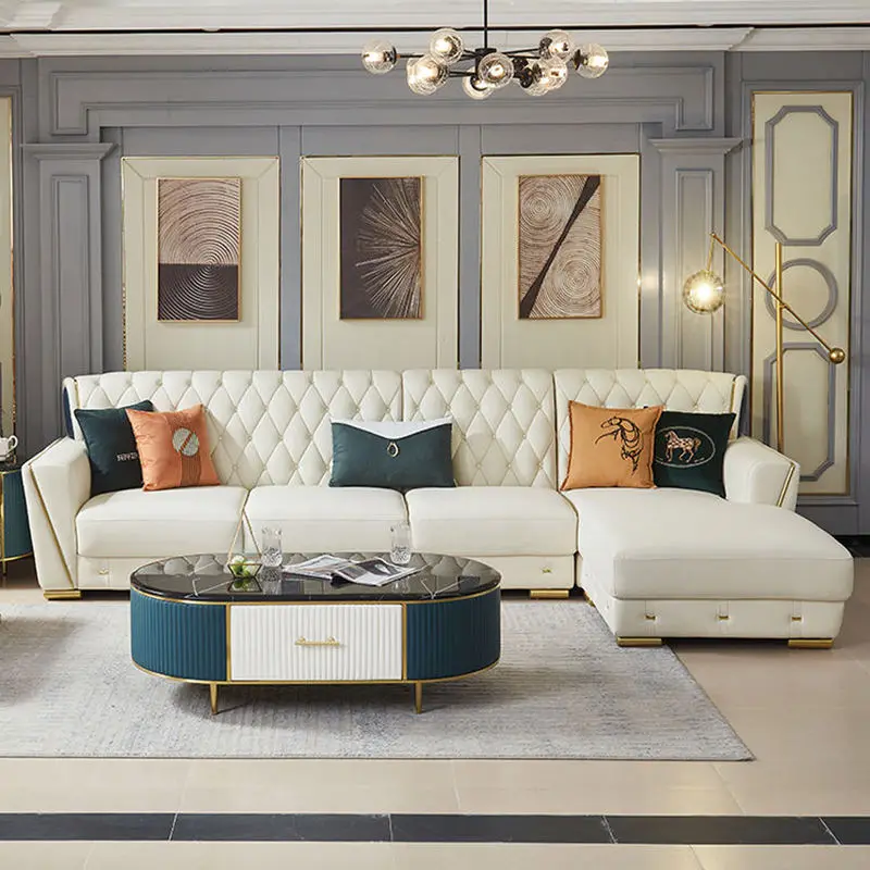 Modern Italian Style Reclining Leather Corner Sofa Set for Living Room Mall & Hotel Use — image 4