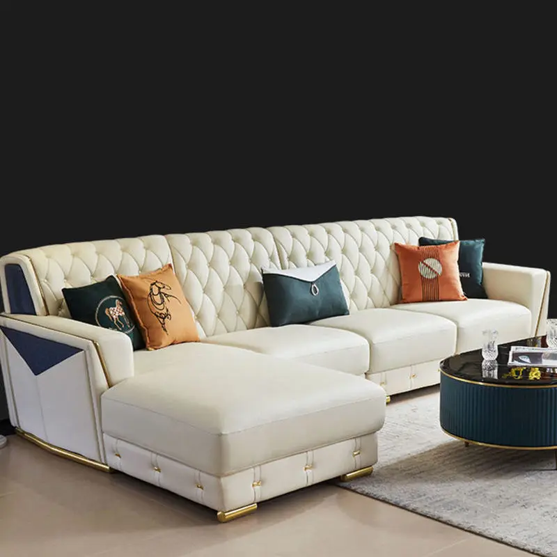Modern Italian Style Reclining Leather Corner Sofa Set for Living Room Mall & Hotel Use — image 5