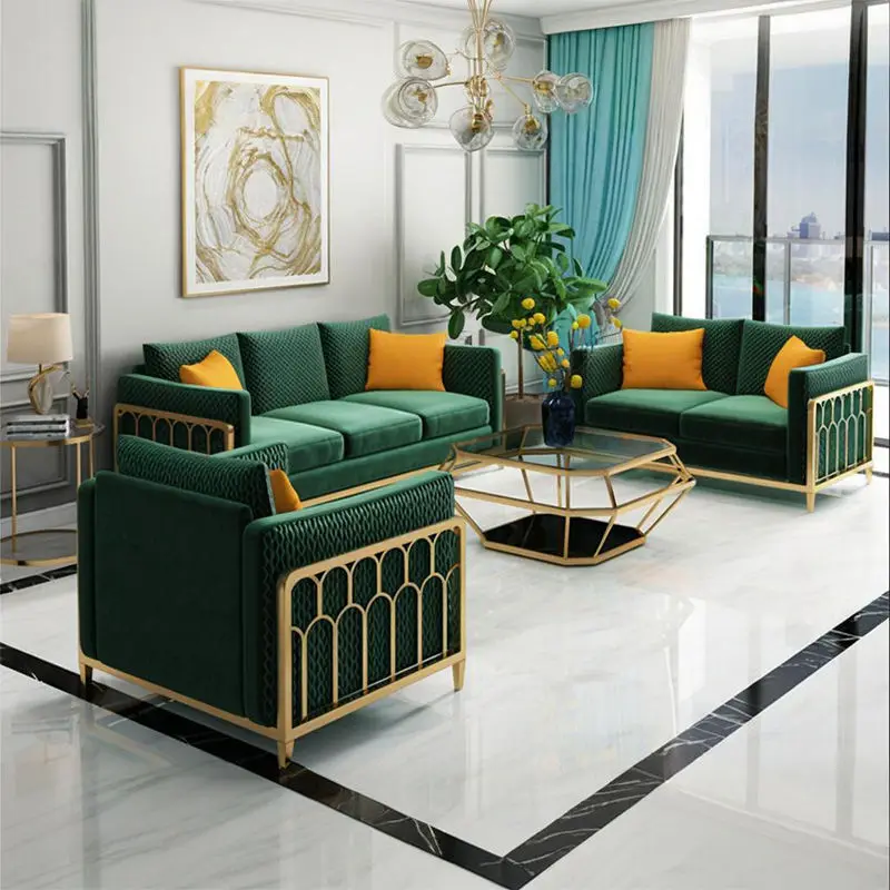 Classic Eco-friendly Traditional Stainless Steel Velvet Sectional Sofa Set Luxury Living Room Furniture — view 1