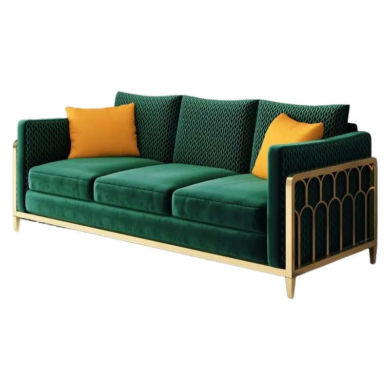 Classic Eco-friendly Traditional Stainless Steel Velvet Sectional Sofa Set Luxury Living Room Furniture — image 6