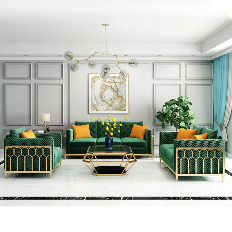 Classic Eco-friendly Traditional Stainless Steel Velvet Sectional Sofa Set Luxury Living Room Furniture — image 7