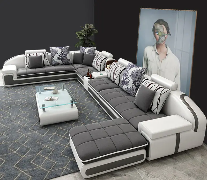 Luxury Sectional Living Room Sofas Furniture USB Charging Leather Fabric 7 Seater Sofa Set U Shape Velvet Sofas — image 3