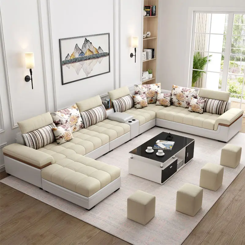 Modern Convertible Reclining Fabric U Shape Sectional Sofa Set for Living Room Luxury Furniture — image 4