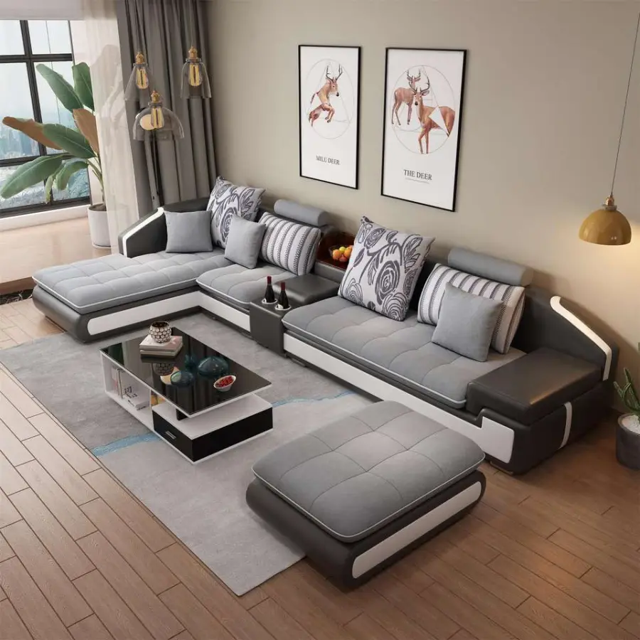 Luxury Sectional Living Room Sofas Furniture USB Charging Leather Fabric 7 Seater Sofa Set U Shape Velvet Sofas — image 4