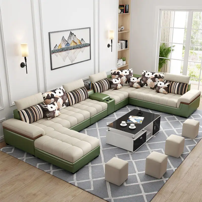 Modern Convertible Reclining Fabric U Shape Sectional Sofa Set for Living Room Luxury Furniture — image 5