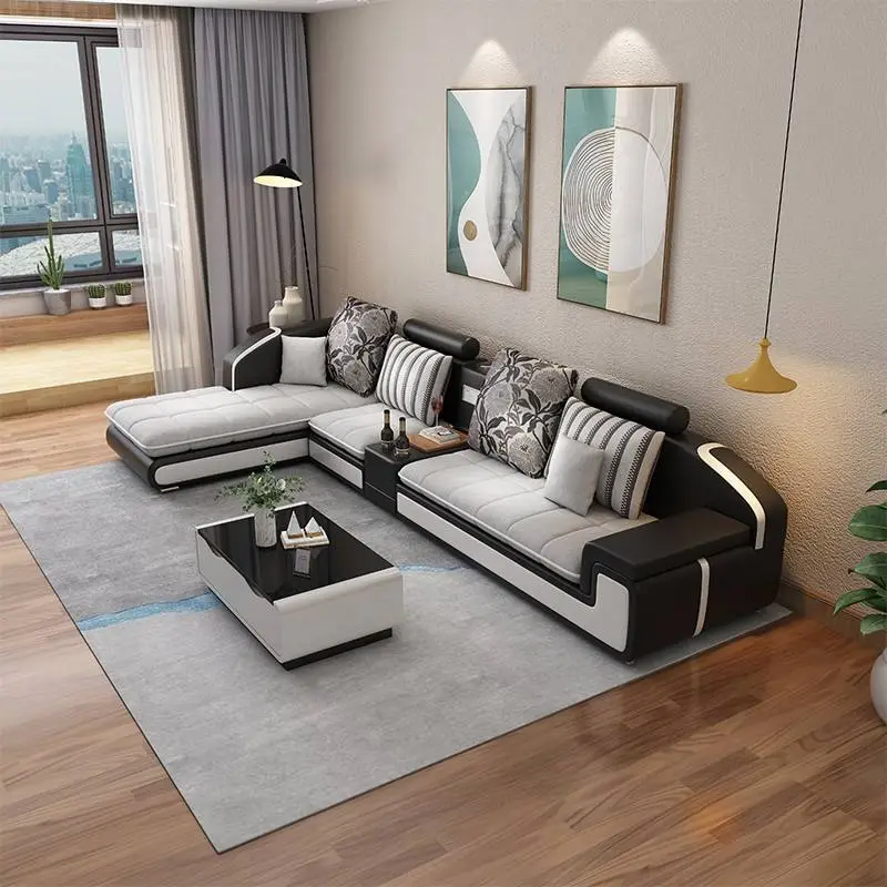 Luxury Sectional Living Room Sofas Furniture USB Charging Leather Fabric 7 Seater Sofa Set U Shape Velvet Sofas — image 5