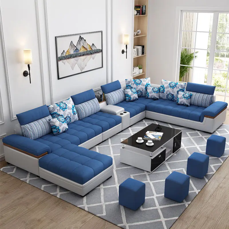 Modern Convertible Reclining Fabric U Shape Sectional Sofa Set for Living Room Luxury Furniture — image 6