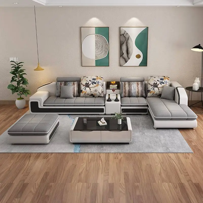 Luxury Sectional Living Room Sofas Furniture USB Charging Leather Fabric 7 Seater Sofa Set U Shape Velvet Sofas — image 6