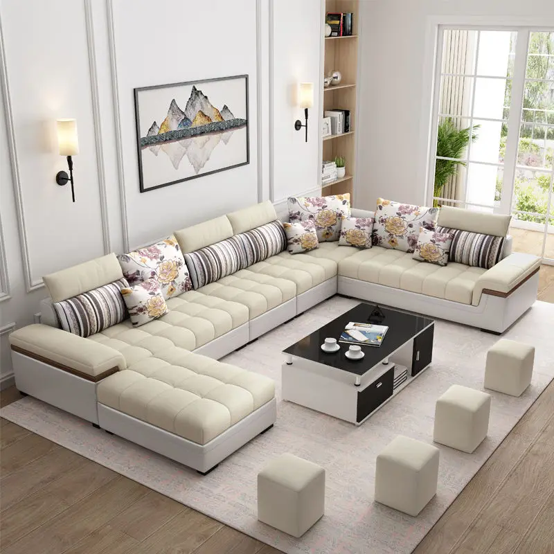 Modern Convertible Reclining Fabric U Shape Sectional Sofa Set for Living Room Luxury Furniture — image 7
