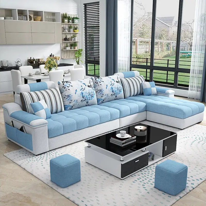 Cheap Sofa Cama Living Room l Shaped Sofa Modernos E Luxuosos Comfortable Fabric Sofa Set Furniture — image 3