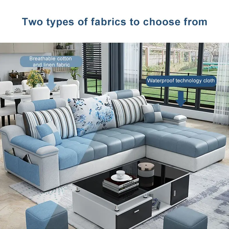 Cheap Sofa Cama Living Room l Shaped Sofa Modernos E Luxuosos Comfortable Fabric Sofa Set Furniture — image 4