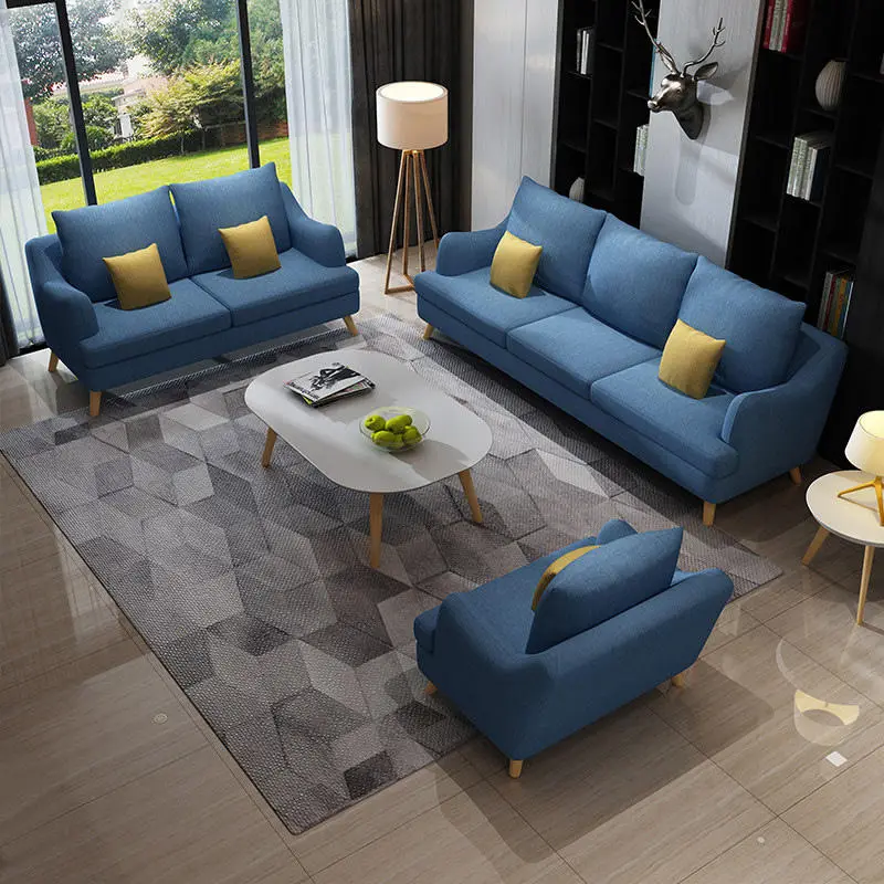 The Most Popular Luxury Modern Fabric Sofa Fabric Living Room Sets Lounge Combination Gray Blue Fabric Sofa Designs — image 3