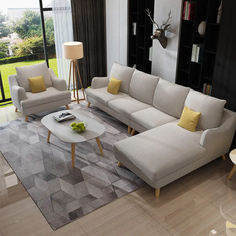 The Most Popular Luxury Modern Fabric Sofa Fabric Living Room Sets Lounge Combination Gray Blue Fabric Sofa Designs — image 4