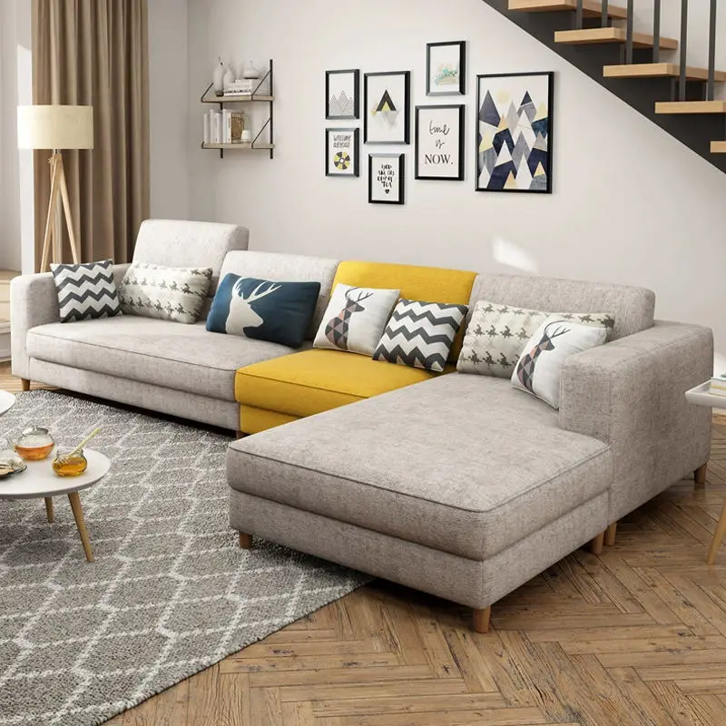 Nordic Sofa Living Room Furniture Set Modern European Sectional Sofas for Home Lounge L Shaped Fabric Sofa — view 1