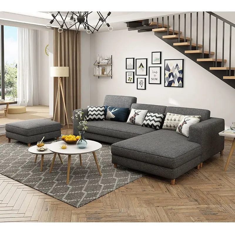 Nordic Sofa Living Room Furniture Set Modern European Sectional Sofas for Home Lounge L Shaped Fabric Sofa — image 3