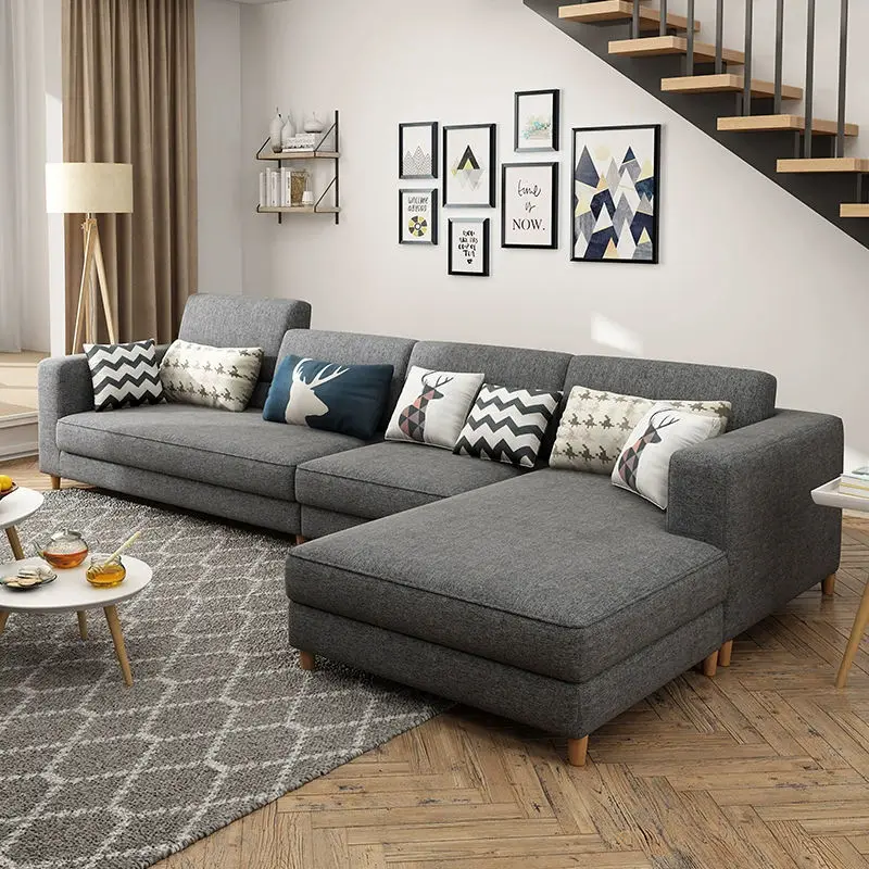 Nordic Sofa Living Room Furniture Set Modern European Sectional Sofas for Home Lounge L Shaped Fabric Sofa — image 4