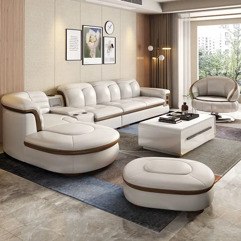 Luxury Leather Living Room Sofas Furniture Modern l Shape Corner Sofa Set Furniture — view 1
