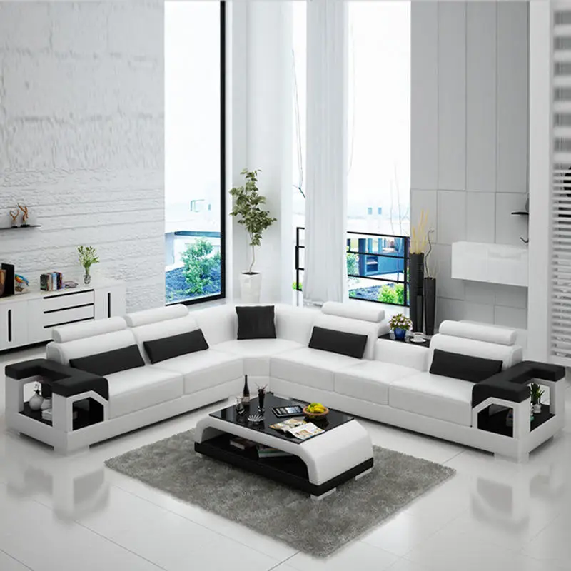 Modern Style Corner Designs Living Room Leather Sectional Sofa,cheap Sofa l Shape,comfortable Reclining Leather Sofa Set — image 2