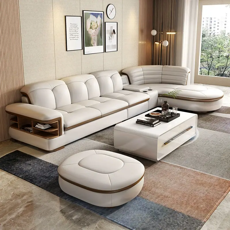 Luxury Leather Living Room Sofas Furniture Modern l Shape Corner Sofa Set Furniture — image 2