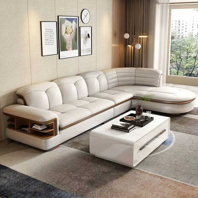 Luxury Leather Living Room Sofas Furniture Modern l Shape Corner Sofa Set Furniture — image 3