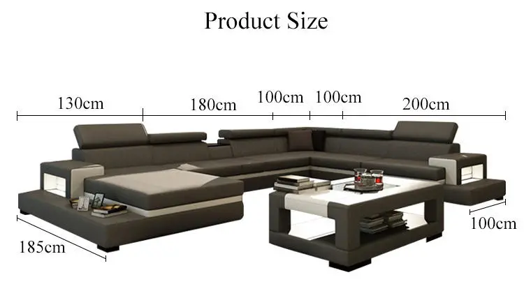 Factory Supplier Luxury Reclining Sectional Sofa Bed with LED Modern Living Room Genuine Leather Sofa Sets in Grey — image 6