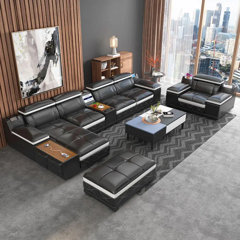 Luxury Reclining Genuine Leather Sectional Sofa Set Modern Living Room High Quality — view 1