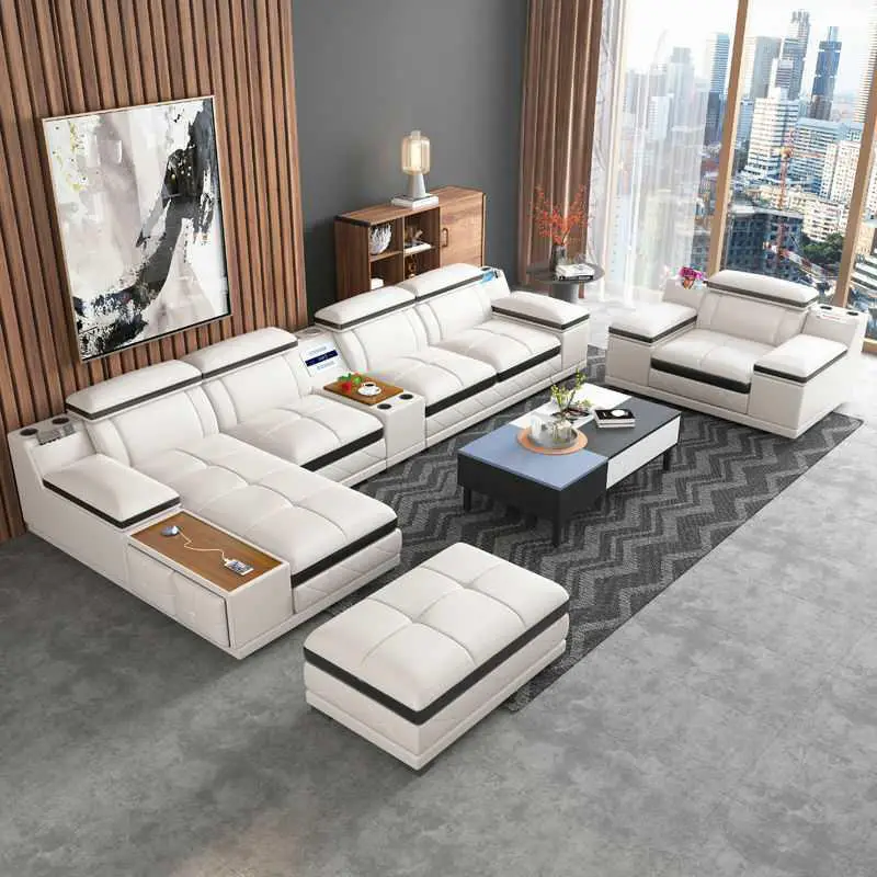 Luxury Reclining Genuine Leather Sectional Sofa Set Modern Living Room High Quality — image 3