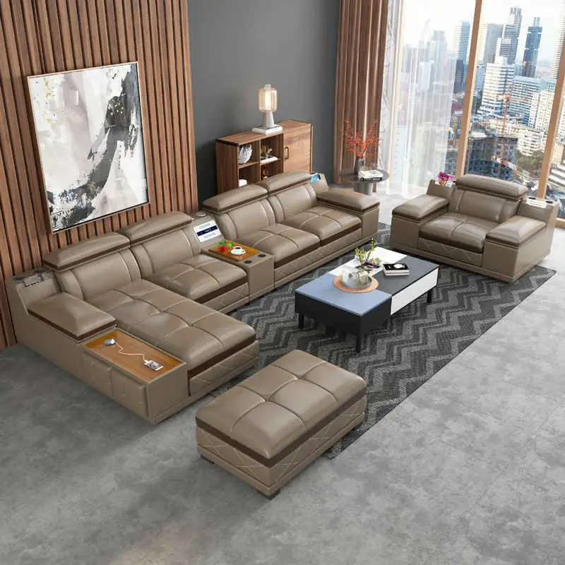 Luxury Reclining Genuine Leather Sectional Sofa Set Modern Living Room High Quality — image 4