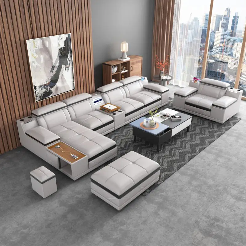 Luxury Reclining Genuine Leather Sectional Sofa Set Modern Living Room High Quality — image 5