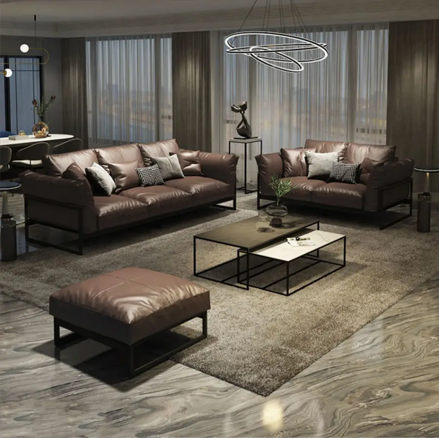 Fashion Comfortable Leather Sofa Set for Living Room Furniture Luxury Sofa Modern Leather Sectional Couch — image 3