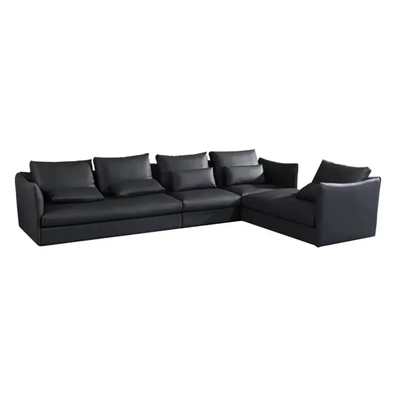 High End Black Italian Leather Sofa Modern Soft Comfortable Down Cushion Sofa Set Furniture Living Room Luxury Leisure Couch — image 6