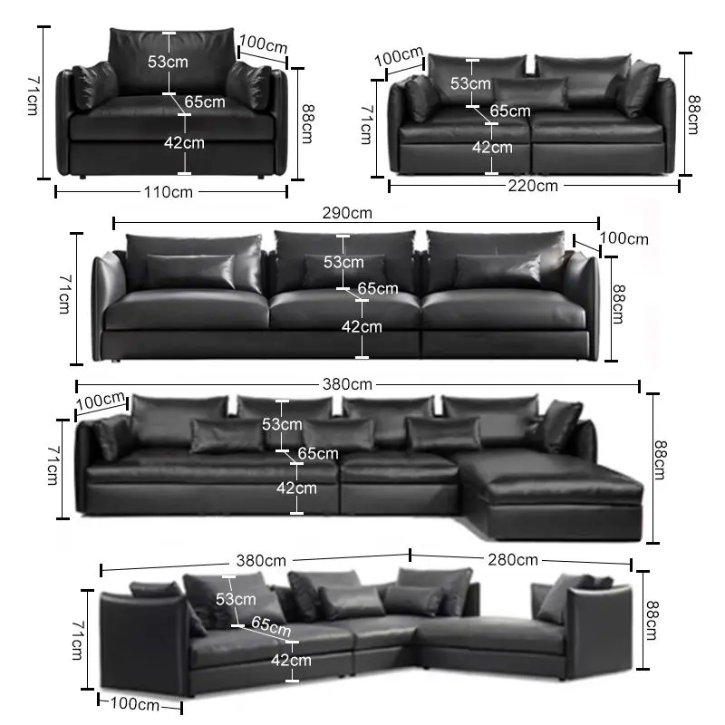 High End Black Italian Leather Sofa Modern Soft Comfortable Down Cushion Sofa Set Furniture Living Room Luxury Leisure Couch — image 7