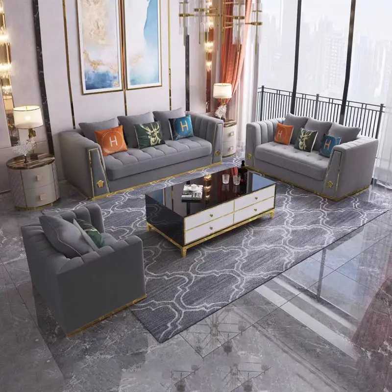 Modern Fabric Living Room Sofas Home Couch Lounge Suite Sofa Set Living Room Furniture — image 3