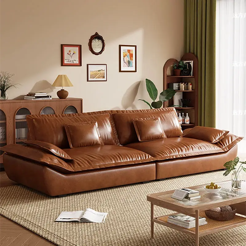 Modern Style Leather Sofa Set for Living Room Elegant Furniture Veneer Indoor Family Room Sofas — view 1