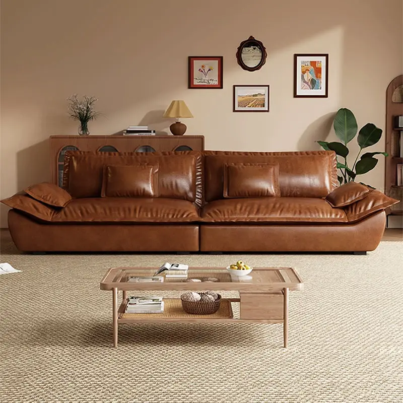 Modern Style Leather Sofa Set for Living Room Elegant Furniture Veneer Indoor Family Room Sofas — image 2