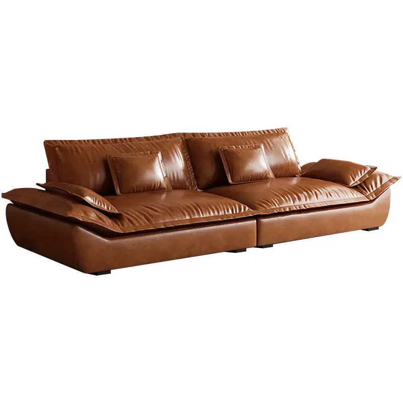 Modern Style Leather Sofa Set for Living Room Elegant Furniture Veneer Indoor Family Room Sofas — image 5